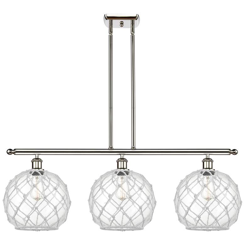 Image 1 Farmhouse 36"W 3 Lt Polished Nickel Island Light w/ Clear and White Sh