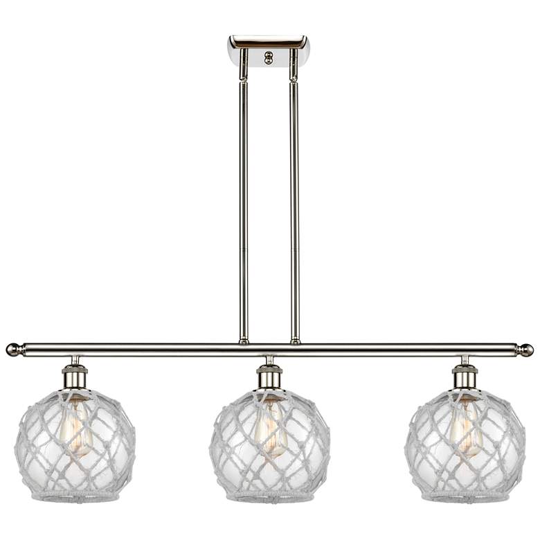 Image 1 Farmhouse 36"W 3 Lt Polished Nickel Island Light w/ Clear and White Sh