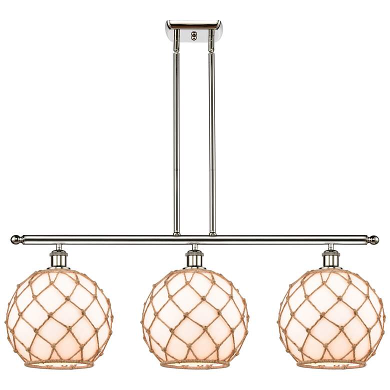Image 1 Farmhouse 36"W 3 Lt Polished Nickel Island Light w/ White & Brown