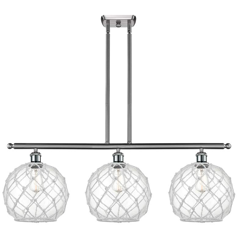 Image 1 Farmhouse 36"W 3 Lt Satin Nickel Island Light w/ Clear & White Sha