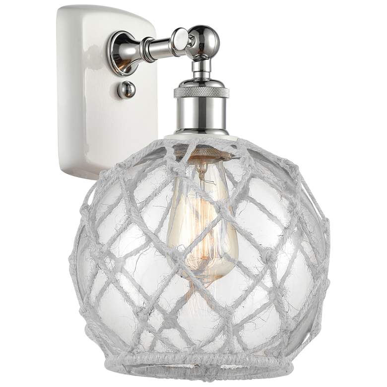 Image 1 Farmhouse 8 inch White &#38; Chrome Sconce w/ Clear Glass with White Rope 