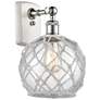 Farmhouse 8" White &#38; Chrome Sconce w/ Clear Glass with White Rope 