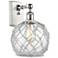 Farmhouse 8" White & Chrome Sconce w/ Clear Glass with White Rope 