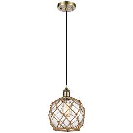 Image1 of Farmhouse 8"W Cord Hung Antique Brass Mini Pendant w/ Clear and Brown