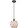 Farmhouse 8"W Cord Hung Black Brass Mini Pendant w/ White and Brown Sh