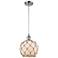 Farmhouse 8"W Cord Hung Chrome Mini Pendant w/ White and Brown Shade