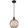 Farmhouse 8"W Cord Hung Matte Black Mini Pendant w/ Clear and Brown Sh