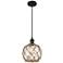 Farmhouse 8"W Cord Hung Matte Black Mini Pendant w/ Clear and Brown Sh