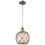 Farmhouse 8"W Cord Hung Satin Nickel Mini Pendant w/ Clear and Brown S