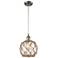 Farmhouse 8"W Cord Hung Satin Nickel Mini Pendant w/ Clear and Brown S