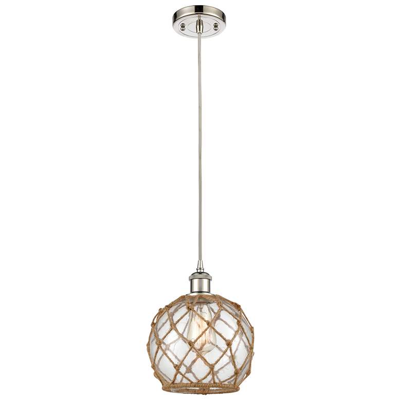 Image 1 Farmhouse 8"W Corded Polished Nickel Mini Pendant w/ Clear and Brown S