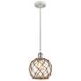 Farmhouse 8"W Corded White and Chrome Mini Pendant w/ Clear and Brown 