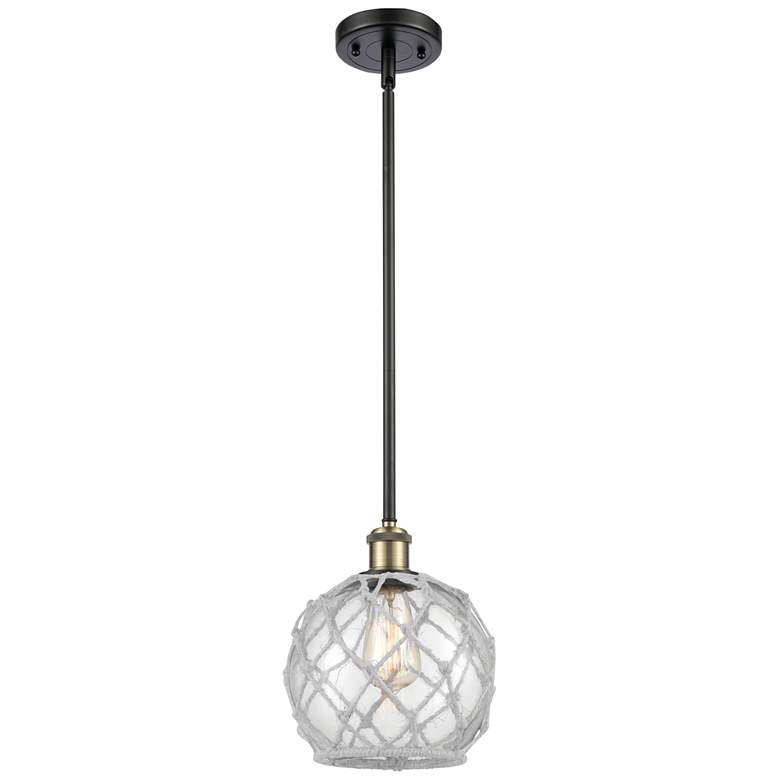 Image 1 Farmhouse 8"W Stem Hung Black Brass Mini Pendant w/ Clear and White Sh