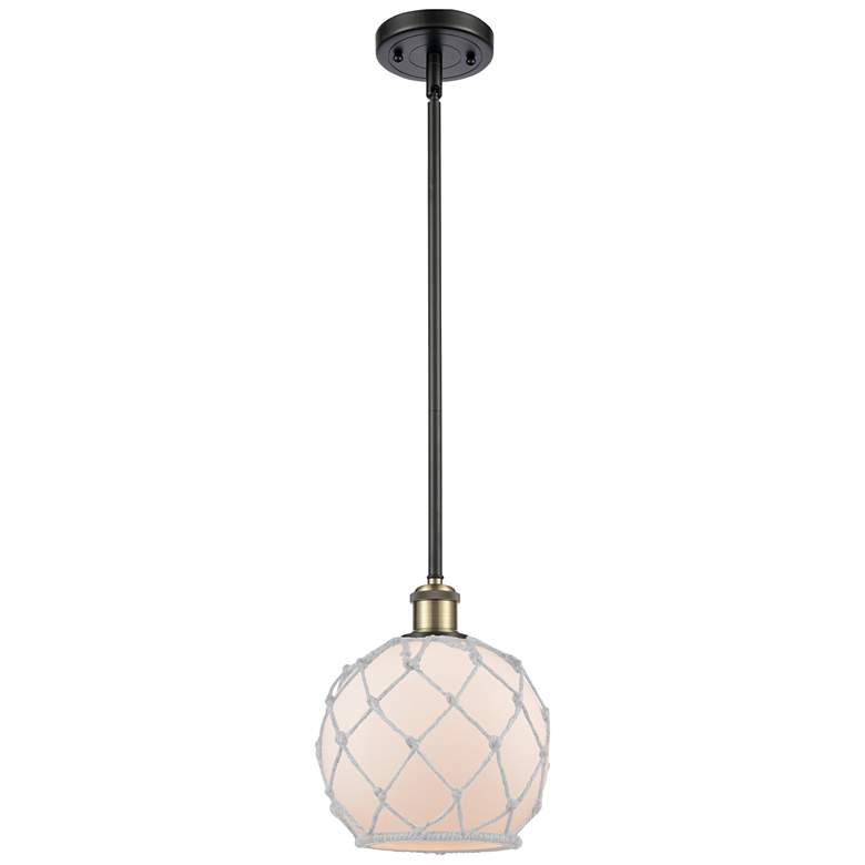 Image 1 Farmhouse 8"W Stem Hung Black Brass Mini Pendant w/ White Shade