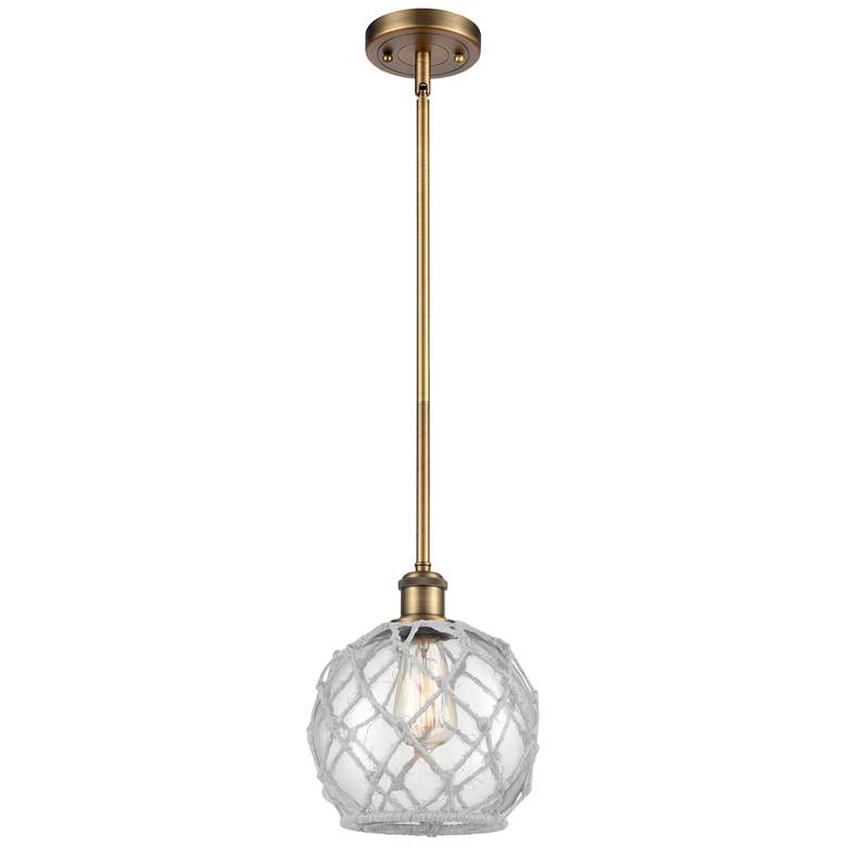 Image 1 Farmhouse 8"W Stem Hung Brushed Brass Mini Pendant w/ Clear and White