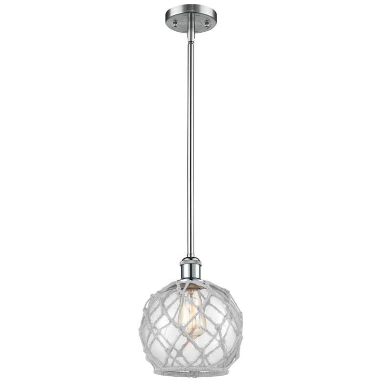 Image 1 Farmhouse 8"W Stem Hung Chrome Mini Pendant w/ Clear and White Shade