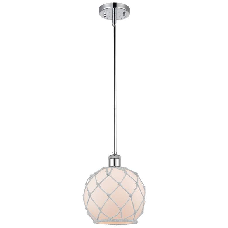 Image 1 Farmhouse 8"W Stem Hung Chrome Mini Pendant w/ White Shade