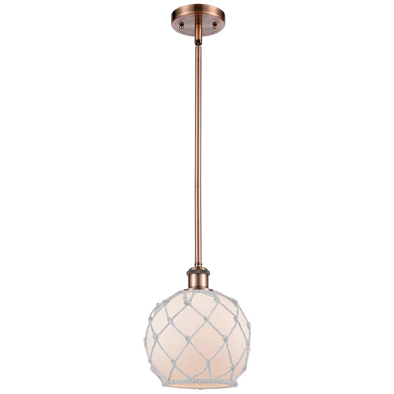 Image 1 Farmhouse 8"W Stem Hung Copper Mini Pendant w/ White Shade