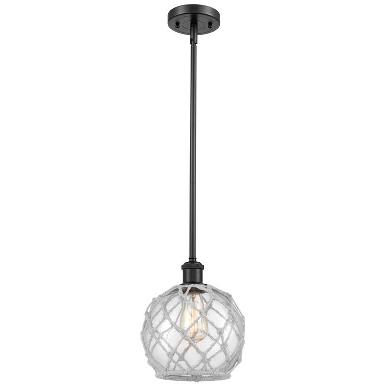 Image 1 Farmhouse 8"W Stem Hung Matte Black Mini Pendant w/ Clear and White Sh