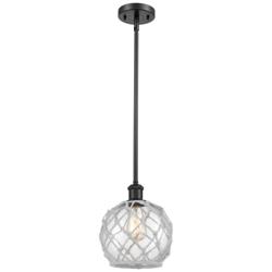Farmhouse 8"W Stem Hung Matte Black Mini Pendant w/ Clear and White Sh