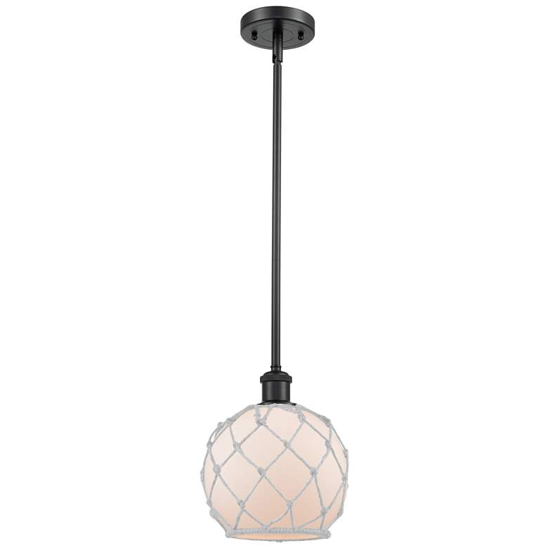 Image 1 Farmhouse 8"W Stem Hung Matte Black Mini Pendant w/ White Shade