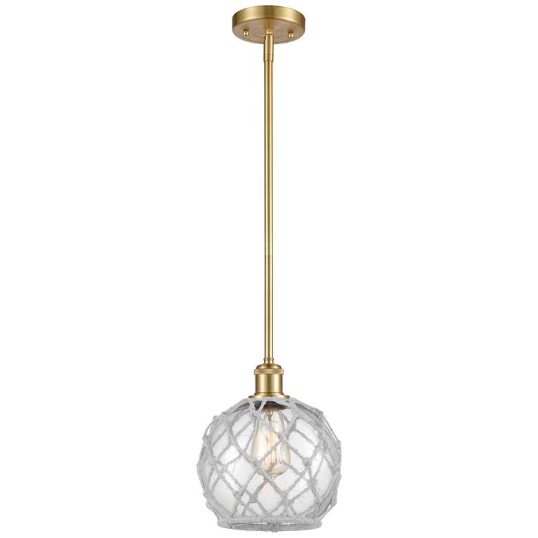 Image 1 Farmhouse 8"W Stem Hung Satin Gold Mini Pendant w/ Clear and White Sha