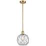Farmhouse 8"W Stem Hung Satin Gold Mini Pendant w/ Clear and White Sha