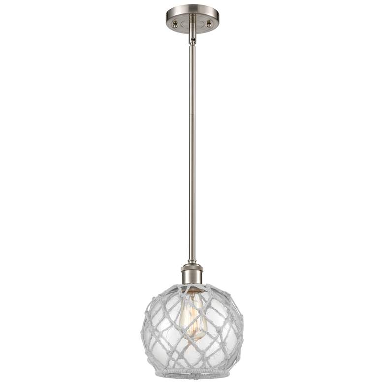 Image 1 Farmhouse 8"W Stem Hung Satin Nickel Mini Pendant w/ Clear and White S