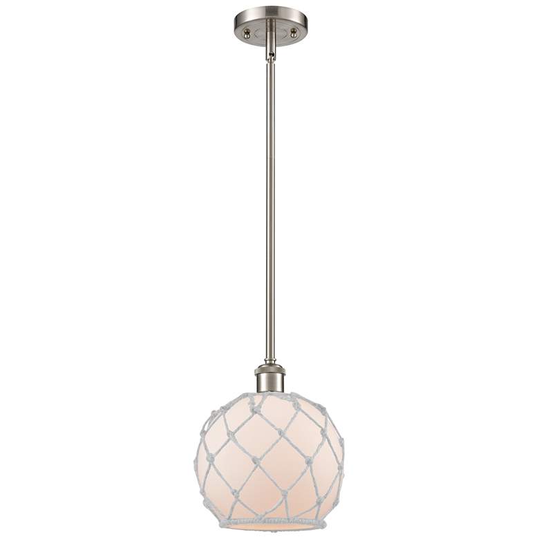 Image 1 Farmhouse 8"W Stem Hung Satin Nickel Mini Pendant w/ White Shade