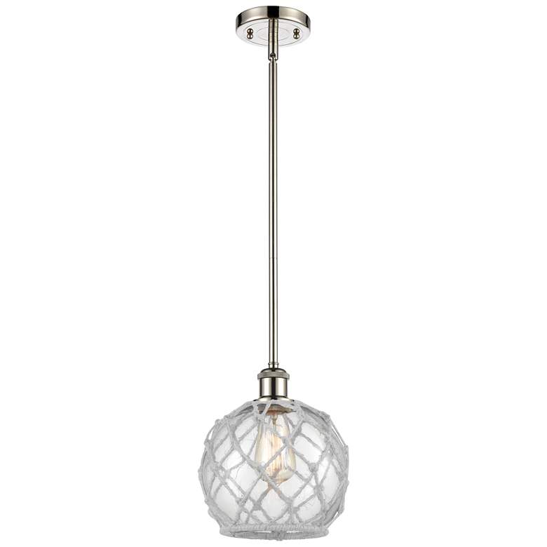 Image 1 Farmhouse 8"W Stemmed Polished Nickel Mini Pendant w/ Clear and White