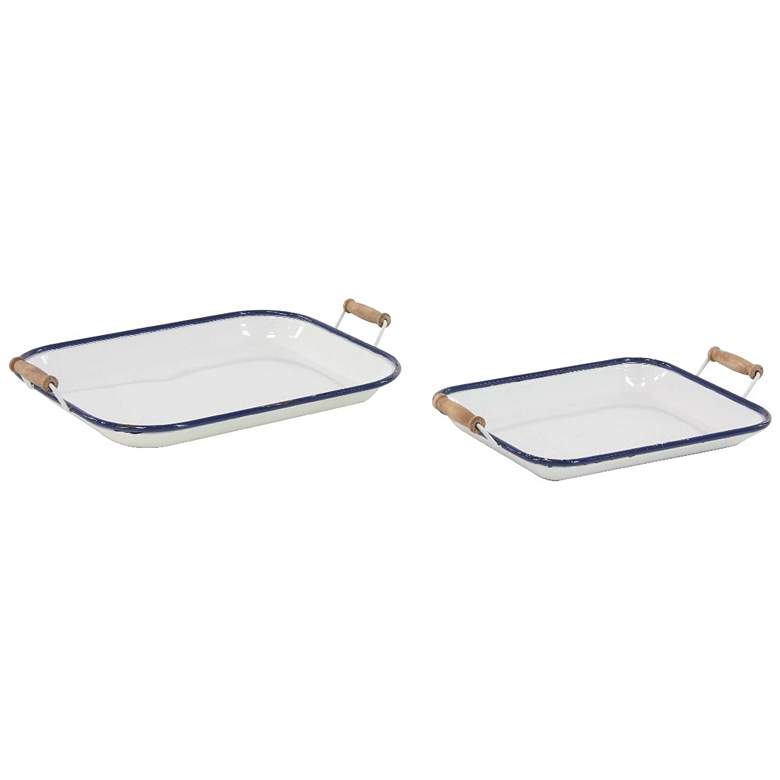 Image 1 Farmhouse Blue-Rimmed Rectangular Iron Trays - Set of 2