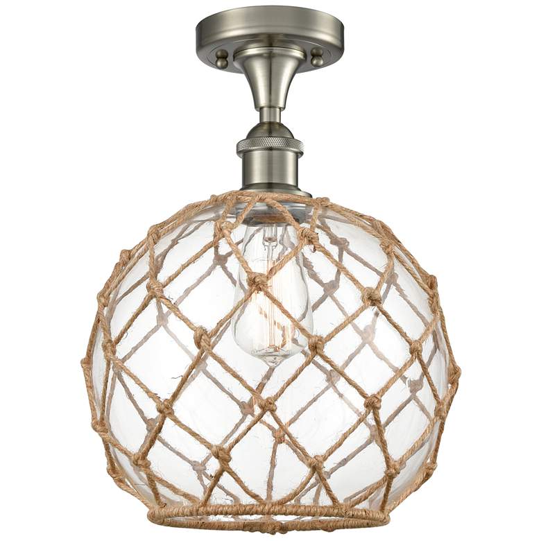 Image 1 Farmhouse Rope 10" LED Semi-Flush - Satin Nickel - Clear - Brown Rope