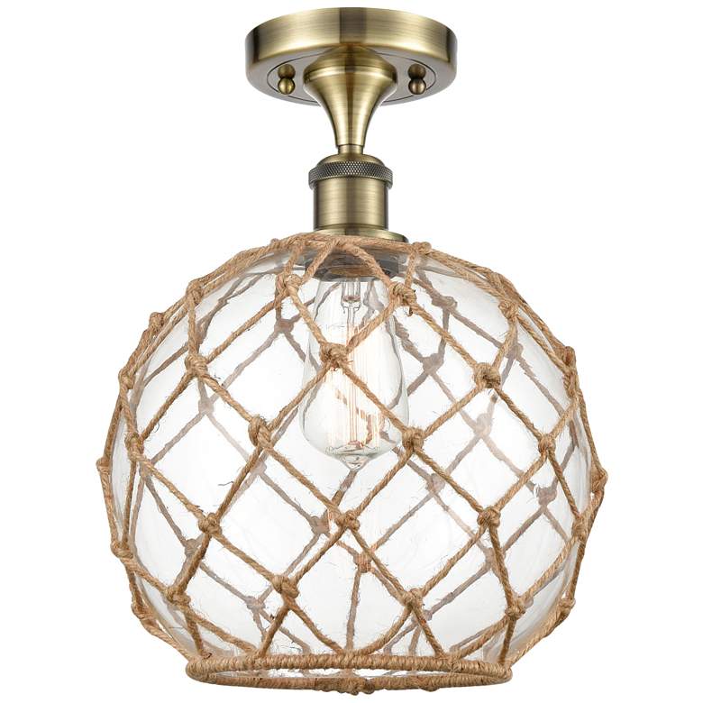 Image 1 Farmhouse Rope 10"W Antique Brass Semi Flush Mount w/ Clear and Brown