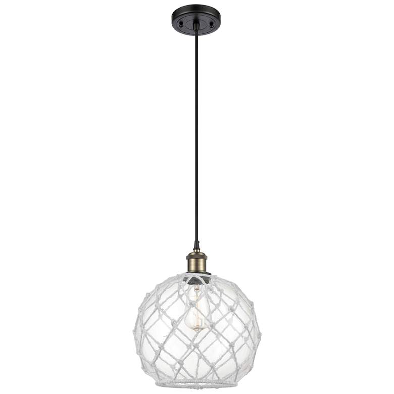 Image 1 Farmhouse Rope 10"W Black Brass Corded Mini Pendant Clear and White Sh