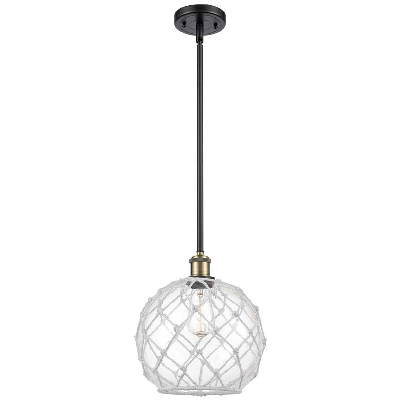 Image 1 Farmhouse Rope 10"W Black Brass Stem Mini Pendant w/ Clear and White S