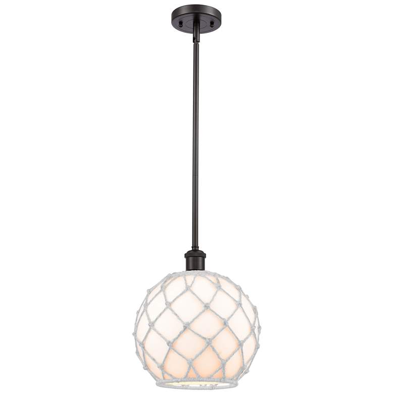 Image 1 Farmhouse Rope 10"W Bronze Stem Hung Mini Pendant w/ White Rope Shade