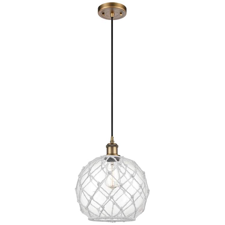 Image 1 Farmhouse Rope 10"W Brushed Brass Corded Mini Pendant Clear and White