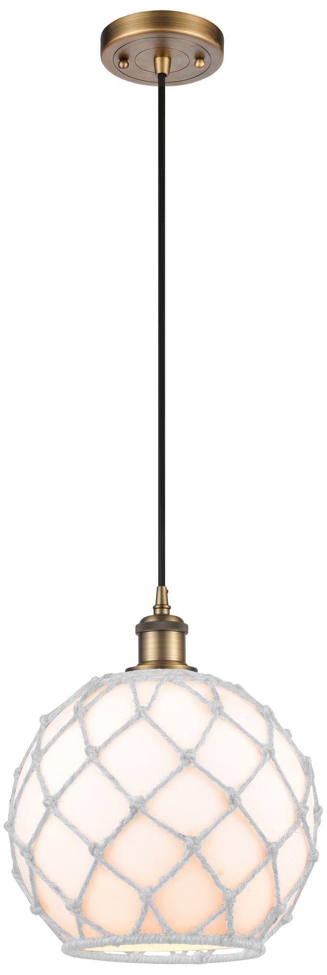 Farmhouse Rope 10"W Brushed Brass Corded Mini Pendant w/ White Rope Sh