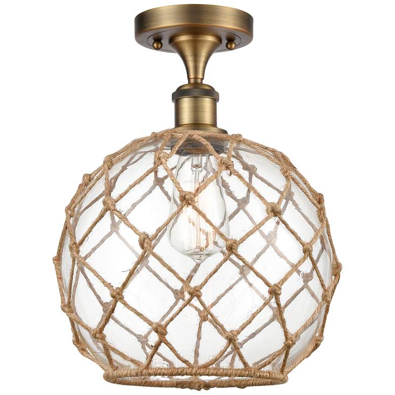 Image 1 Farmhouse Rope 10"W Brushed Brass Semi Flush Mount w/ Clear and Brown