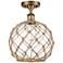 Farmhouse Rope 10"W Brushed Brass Semi Flush Mount w/ Clear and Brown