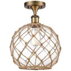 Farmhouse Rope 10"W Brushed Brass Semi Flush Mount w/ Clear and Brown