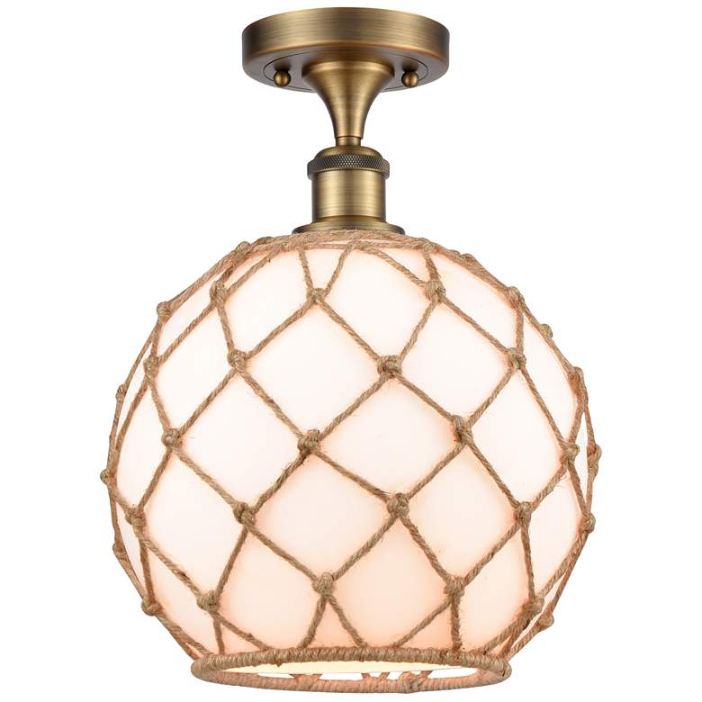 Image 1 Farmhouse Rope 10"W Brushed Brass Semi Flush Mount w/ White and Brown