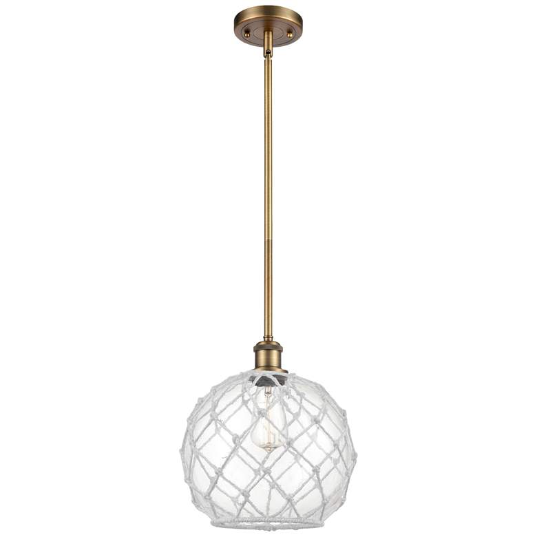 Image 1 Farmhouse Rope 10"W Brushed Brass Stem Mini Pendant Clear and White Sh