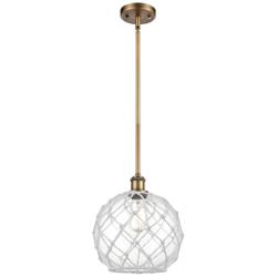Farmhouse Rope 10"W Brushed Brass Stem Mini Pendant Clear and White Sh