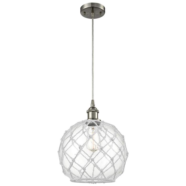 Image 1 Farmhouse Rope 10"W Brushed Nickel Cord Mini Pendant Clear and White S
