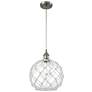 Farmhouse Rope 10"W Brushed Nickel Cord Mini Pendant Clear and White S