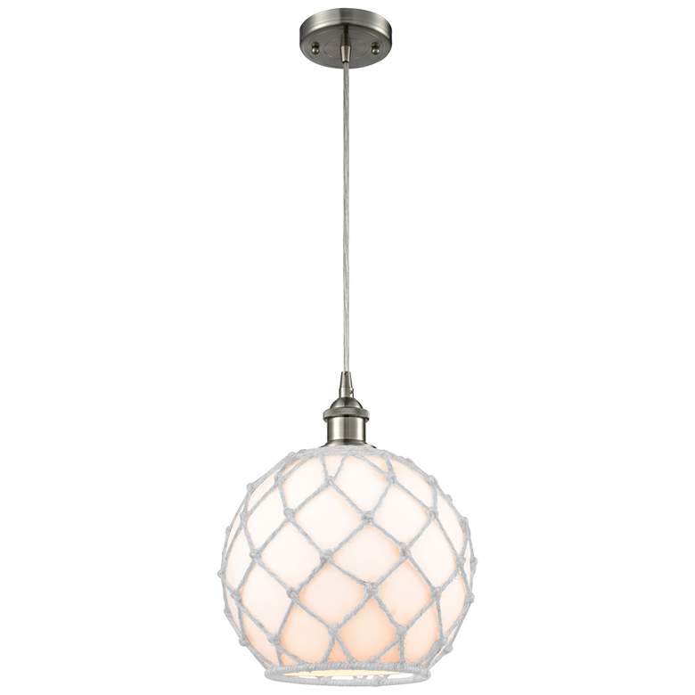 Image 1 Farmhouse Rope 10"W Brushed Nickel Corded Mini Pendant w/ White Rope S