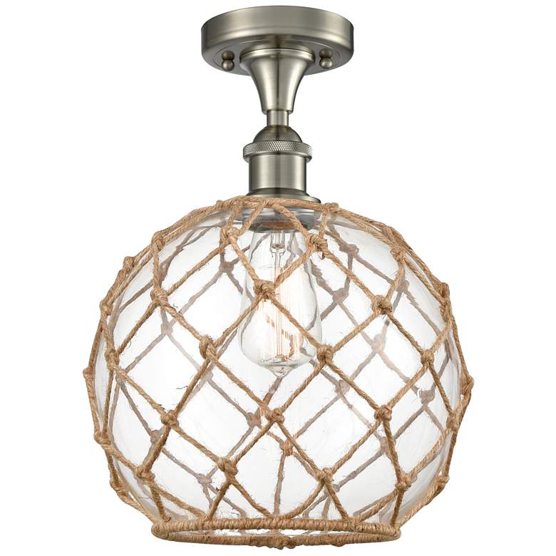 Image 1 Farmhouse Rope 10"W Brushed Nickel Semi Flush Mount Clear and Brown Sh