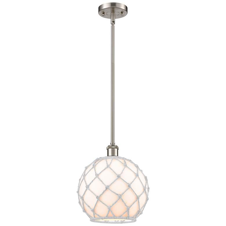 Image 1 Farmhouse Rope 10"W Brushed Nickel Stem Mini Pendant w/ White Rope Sha