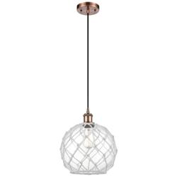 Farmhouse Rope 10"W Copper Corded Mini Pendant w/ Clear and White Shad